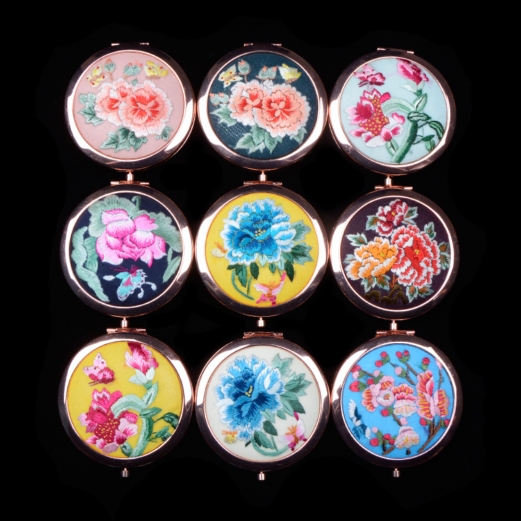 龙南化妆随身镜精品出国送礼刺绣中国风古风摄影 手绣镜子